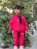 هودی جاگر اسپرت جنس دورس دونخ پنبه بدون کرک با کلاه ؛ مناسب 1/5تا 5سال در رنگبندی سرخابی و سبز کله غازی